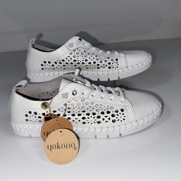 Yokono Leather Laser Cut Sneakers White Women’s Size 40 - Picture 14 of 16